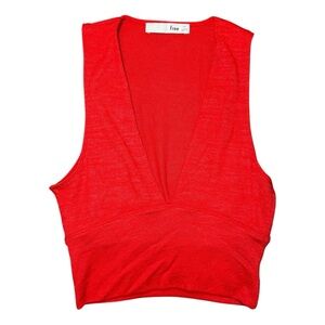 Aritzia Wilfred Free Valeria Style Deep V-neck Red Knit Crop Tank Top XS